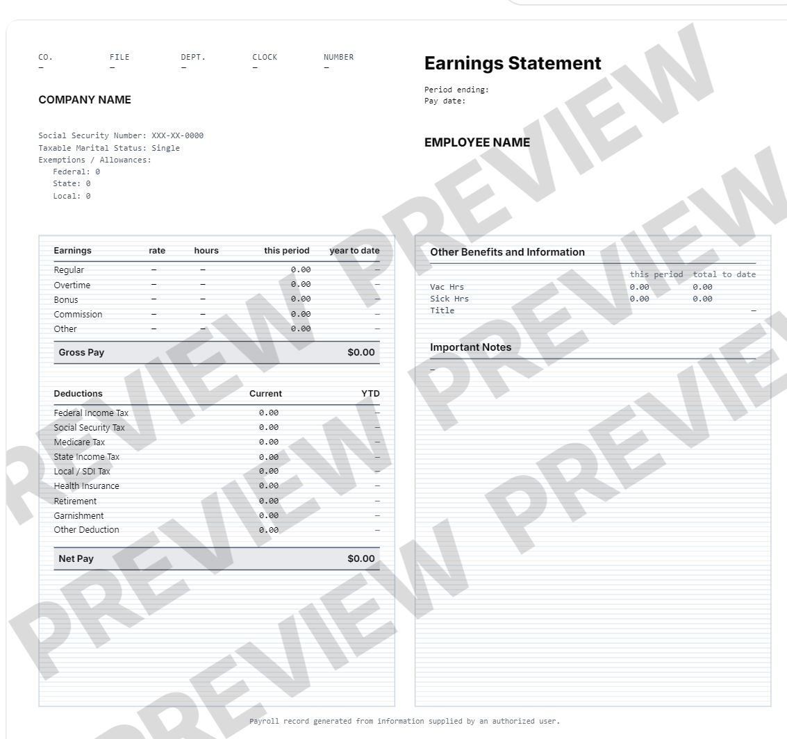 Detailed pay stub template sample