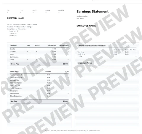 Detailed pay stub template sample
